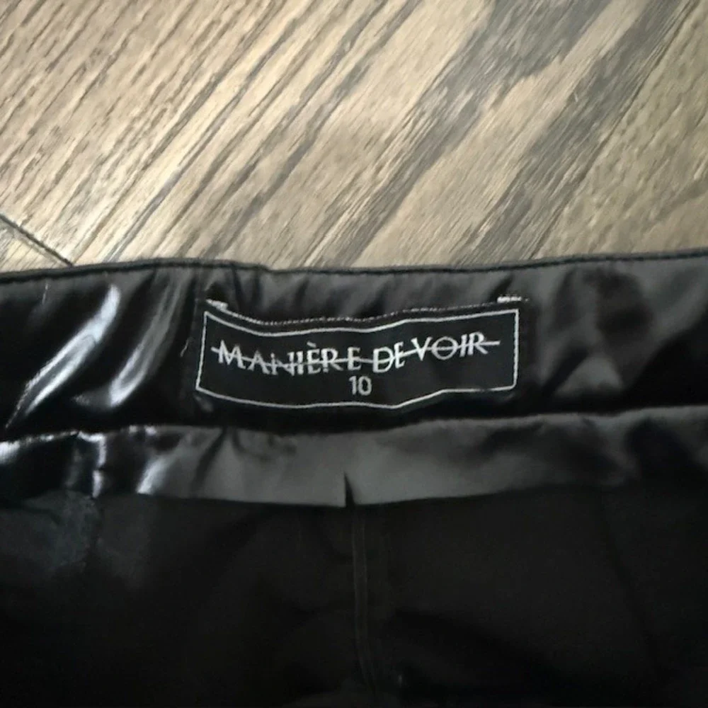 Maniere De Voir Black Vegan Leather Mesh Ruched Pants New See Measurements